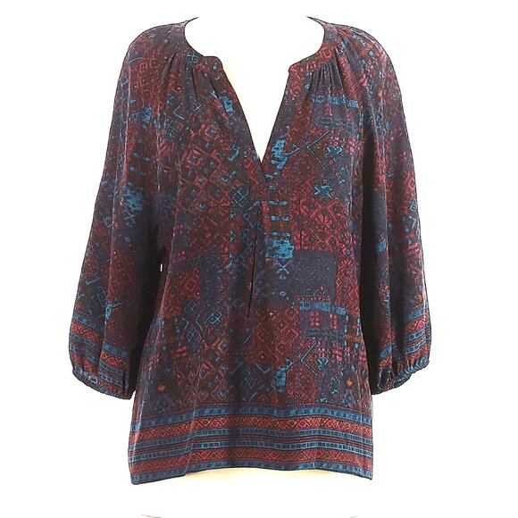 Joie 3/4 sleeve Blue and maroon Paisley Print silk top Size M - Picture 3 of 4